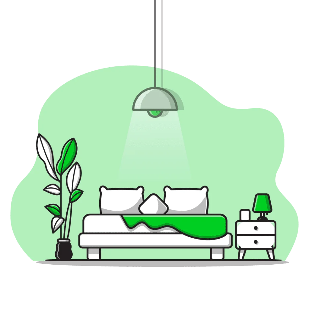 Minimalist Green and White Bedroom Interior Clipart with Stylish Decor Elements