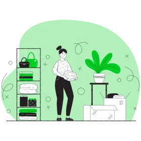 Minimalist Green Home Office Space with Stylish Organization Clipart Illustration
