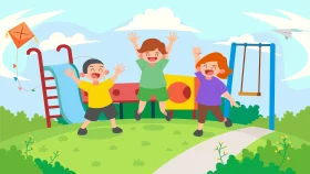 Cheerful Children Playing Together at Playground Clipart Scene with Joyful Illustration