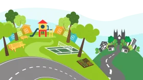 Cheerful Neighborhood Playground Clipart: A Scenic Park Landscape Design