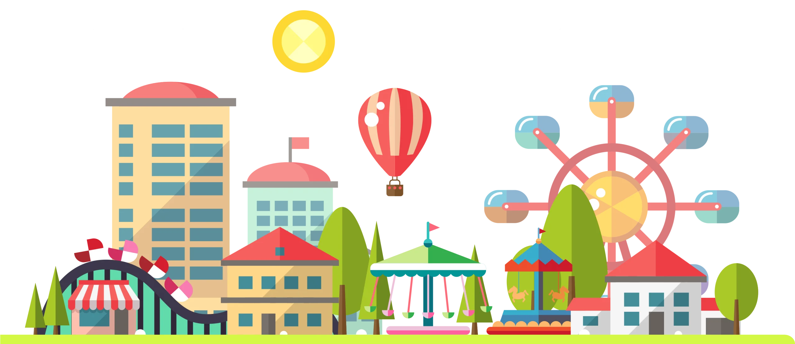 Playful Urban Landscape Clipart with Amusement Park and City Scenery