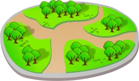 Scenic Landscape Design with Lush Green Trees and Winding Pathways Clipart