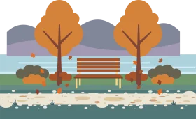 Serene Autumn Park Landscape Clipart with Scenic Bench and Trees