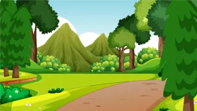 Serene Mountain Path Landscape Clipart with Lush Green Scenery