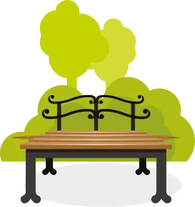 Serene Park Bench with Decorative Fence and Lush Green Trees Clipart Design