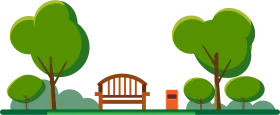 Serene Park Landscape Clipart with Wooden Bench and Green Trees