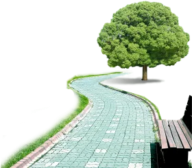Serene Park Pathway Clipart with Lush Green Tree and Winding Mosaic Walkway