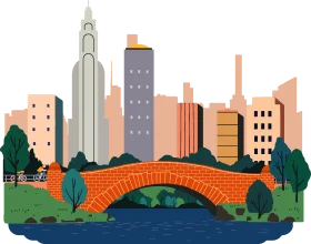 Urban Landscape with Scenic Stone Bridge Clipart Illustration