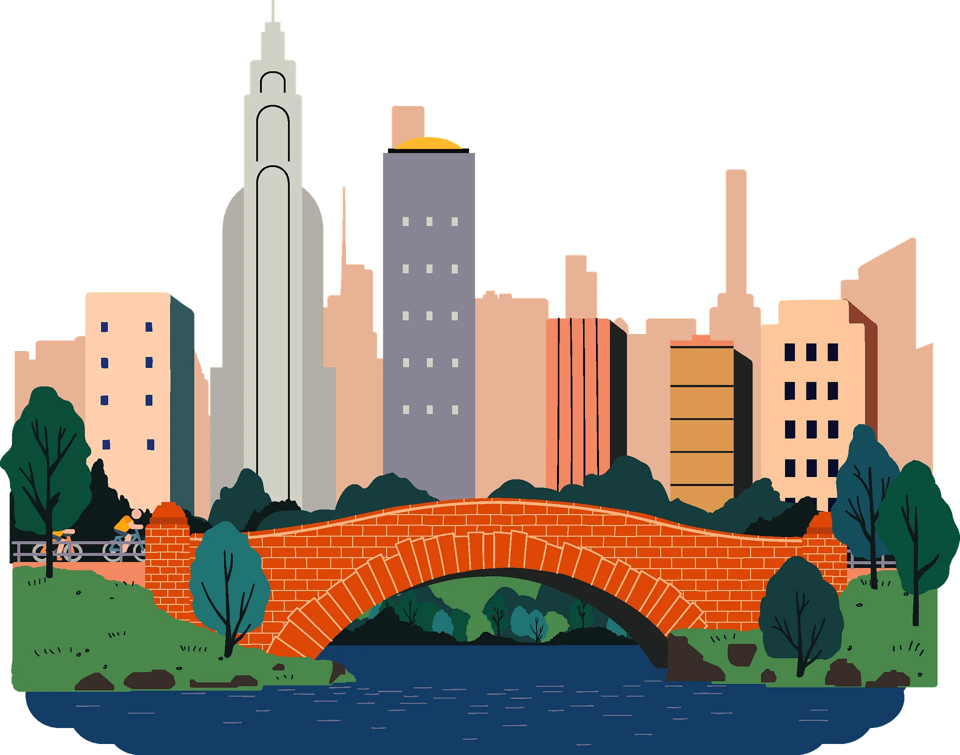Urban Landscape with Scenic Stone Bridge Clipart Illustration