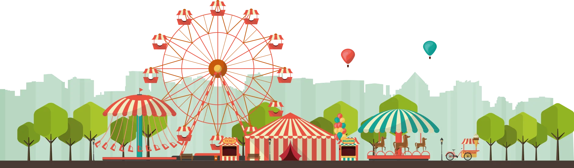 Whimsical Carnival Landscape Clipart with Ferris Wheel and Circus Tents
