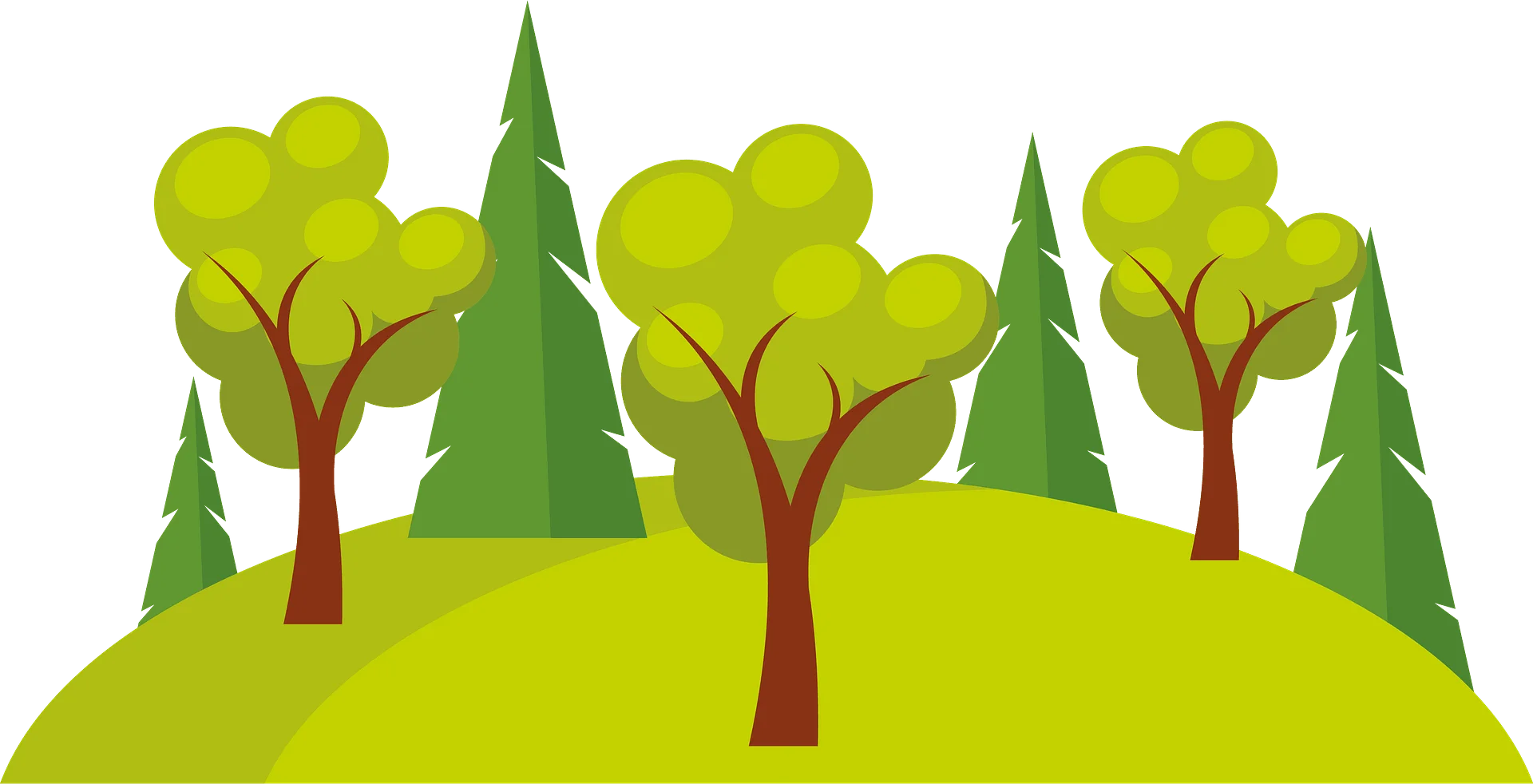 Whimsical Forest Park Landscape Clipart with Green Trees and Rolling Hills