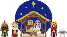 Adorable Cartoon Nativity Scene Clipart - Christmas Birth of Jesus Illustration