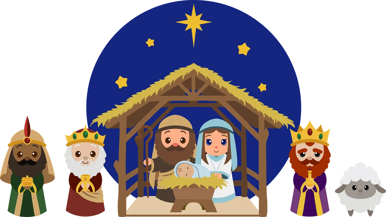 Adorable Cartoon Nativity Scene Clipart - Christmas Birth of Jesus Illustration