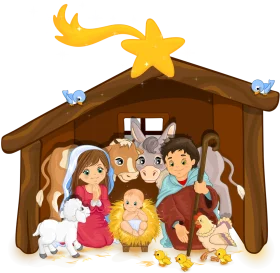 Adorable Cartoon Nativity Scene Clipart - Heartwarming Christmas Illustration
