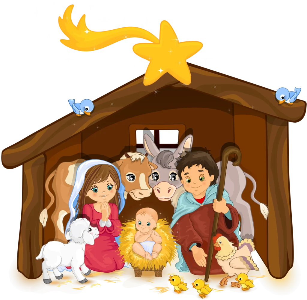 Adorable Cartoon Nativity Scene Clipart - Heartwarming Christmas Illustration