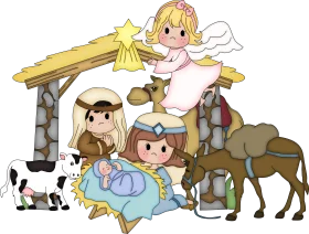 Adorable Cartoon Nativity Scene Clipart with Holy Family and Animals