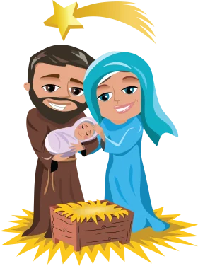Adorable Cartoon Nativity Scene Clipart with Holy Family and Cozy Stable