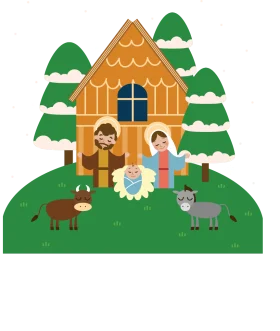 Adorable Nativity Scene Clipart Illustrating the Holy Family and Animals