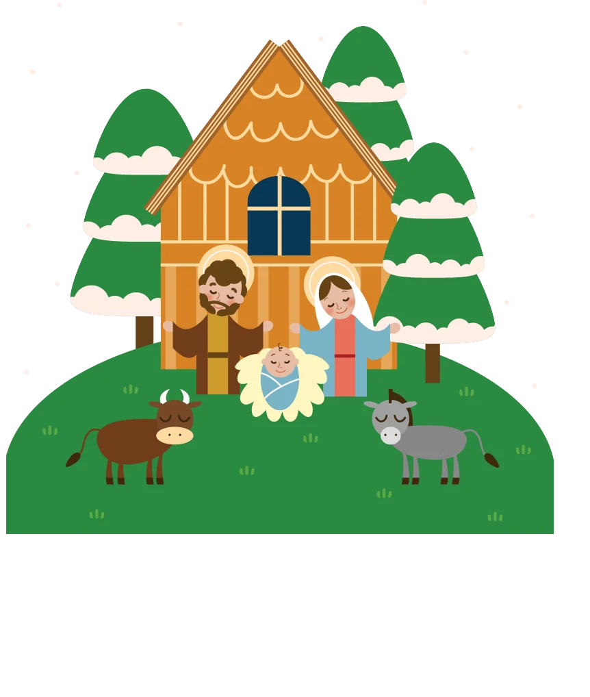 Adorable Nativity Scene Clipart Illustrating the Holy Family and Animals