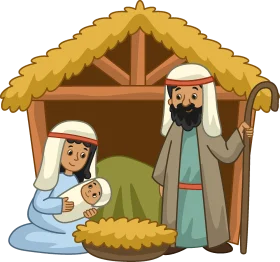 Charming Nativity Scene Clipart Depicting Holy Family in Bethlehem Stable