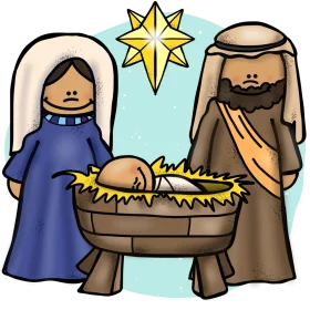 Charming Nativity Scene Clipart Depicting Holy Family in Simplified Style