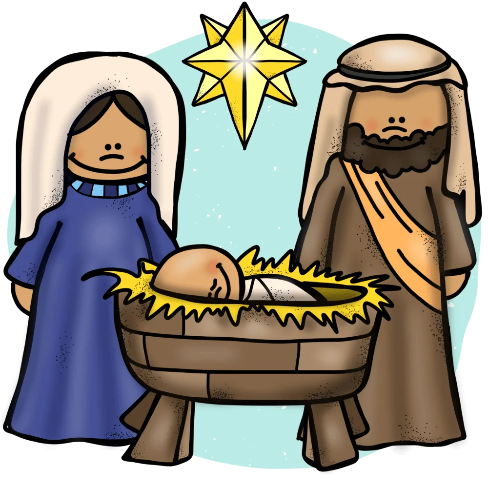 Charming Nativity Scene Clipart Depicting Holy Family in Simplified Style