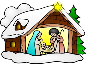 Charming Nativity Scene Clipart Depicting the Holy Family in Snowy Manger