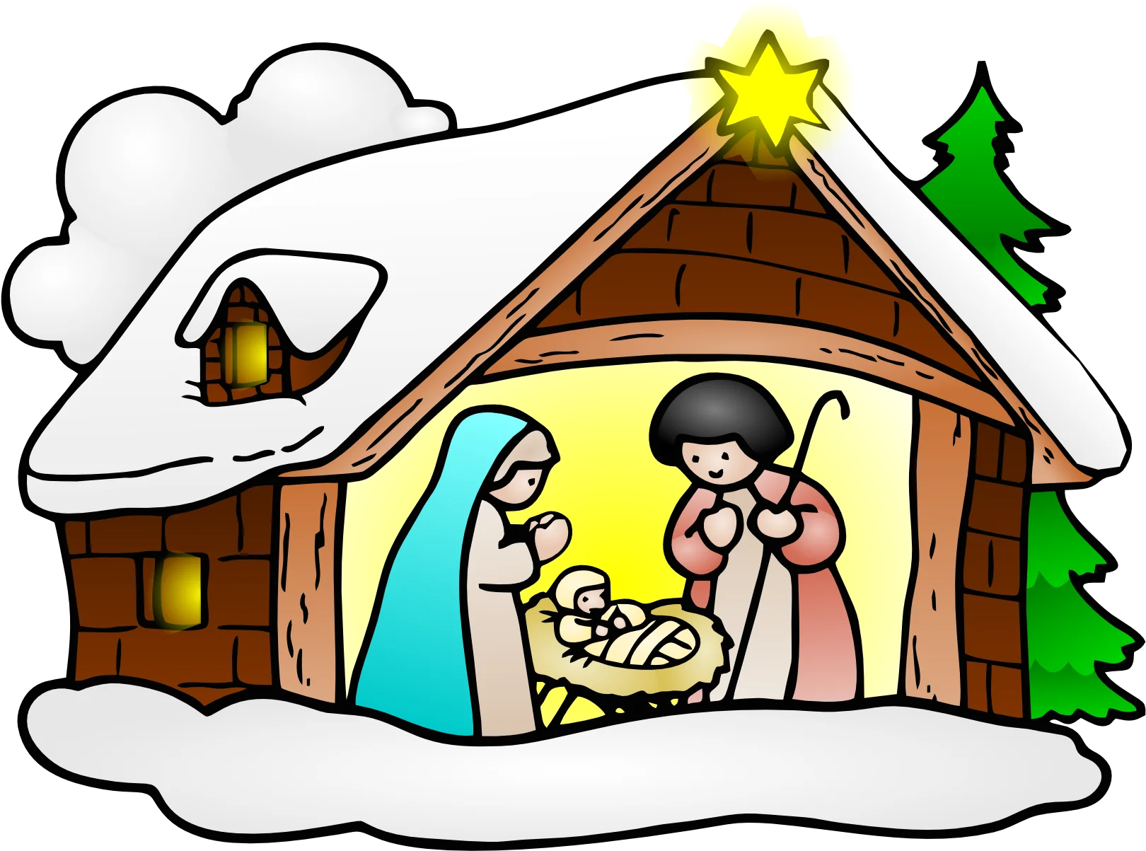Charming Nativity Scene Clipart Depicting the Holy Family in Snowy Manger