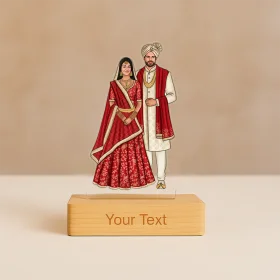 Elegant Indian Wedding Couple Clipart Showcasing Traditional Bridal Attire and Ceremonial Style