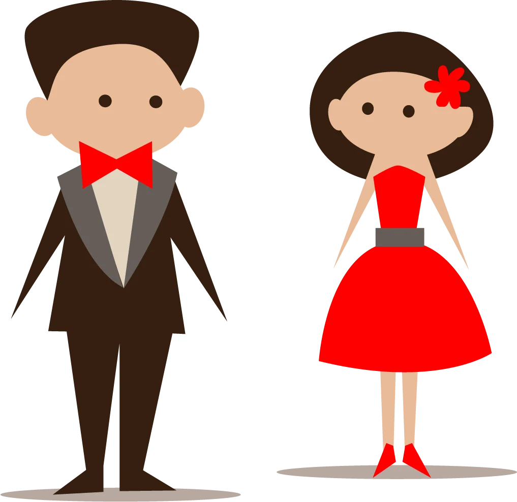Elegant Minimalist Wedding Couple Clipart in Classic Red and Brown Color Palette