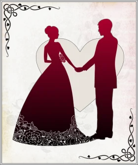 Elegant Romantic Silhouette Clipart of Wedding Couple in Timeless Embrace