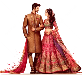 Elegant Traditional Indian Wedding Couple Clipart in Royal Attire