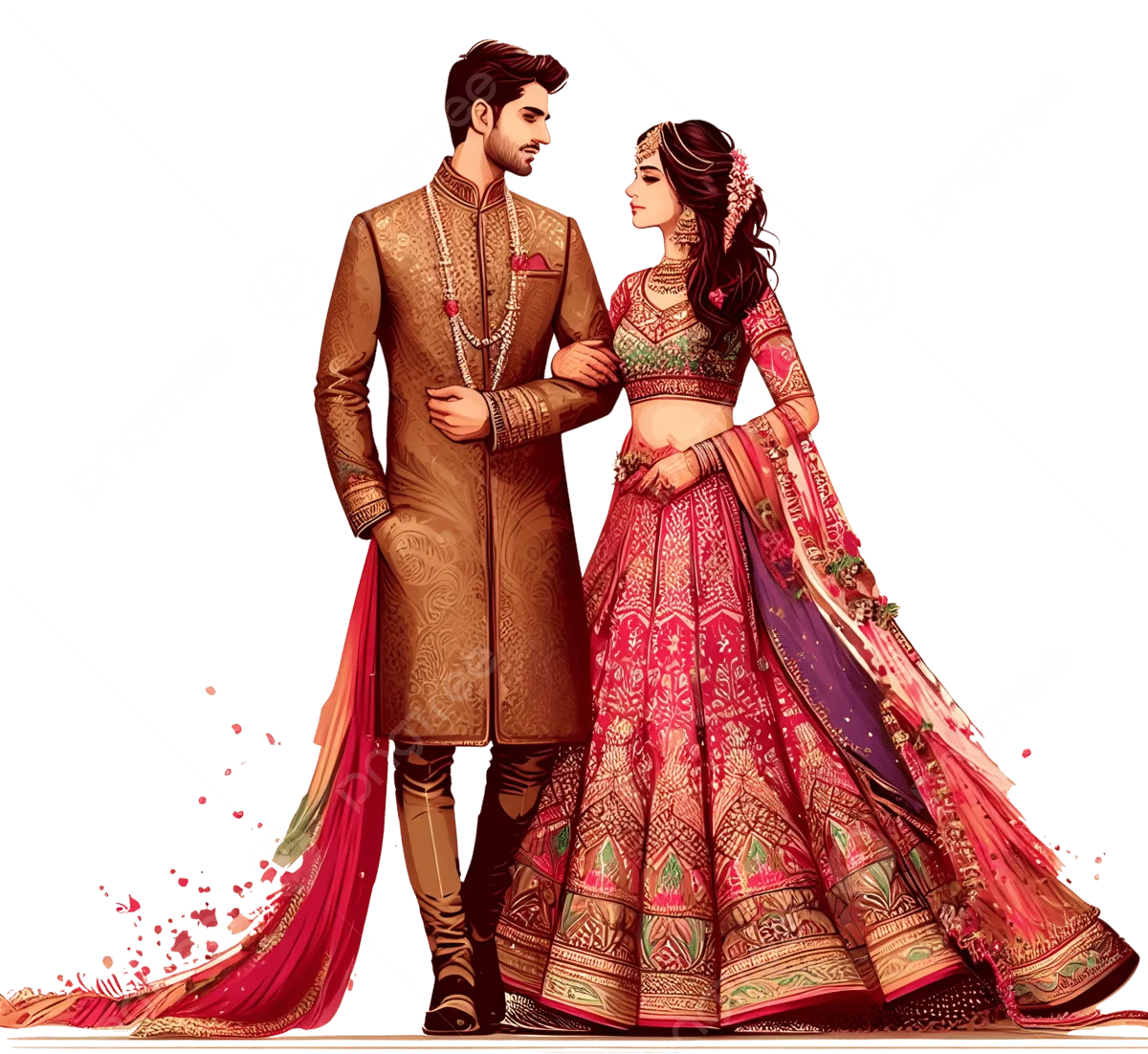 Elegant Traditional Indian Wedding Couple Clipart in Royal Attire