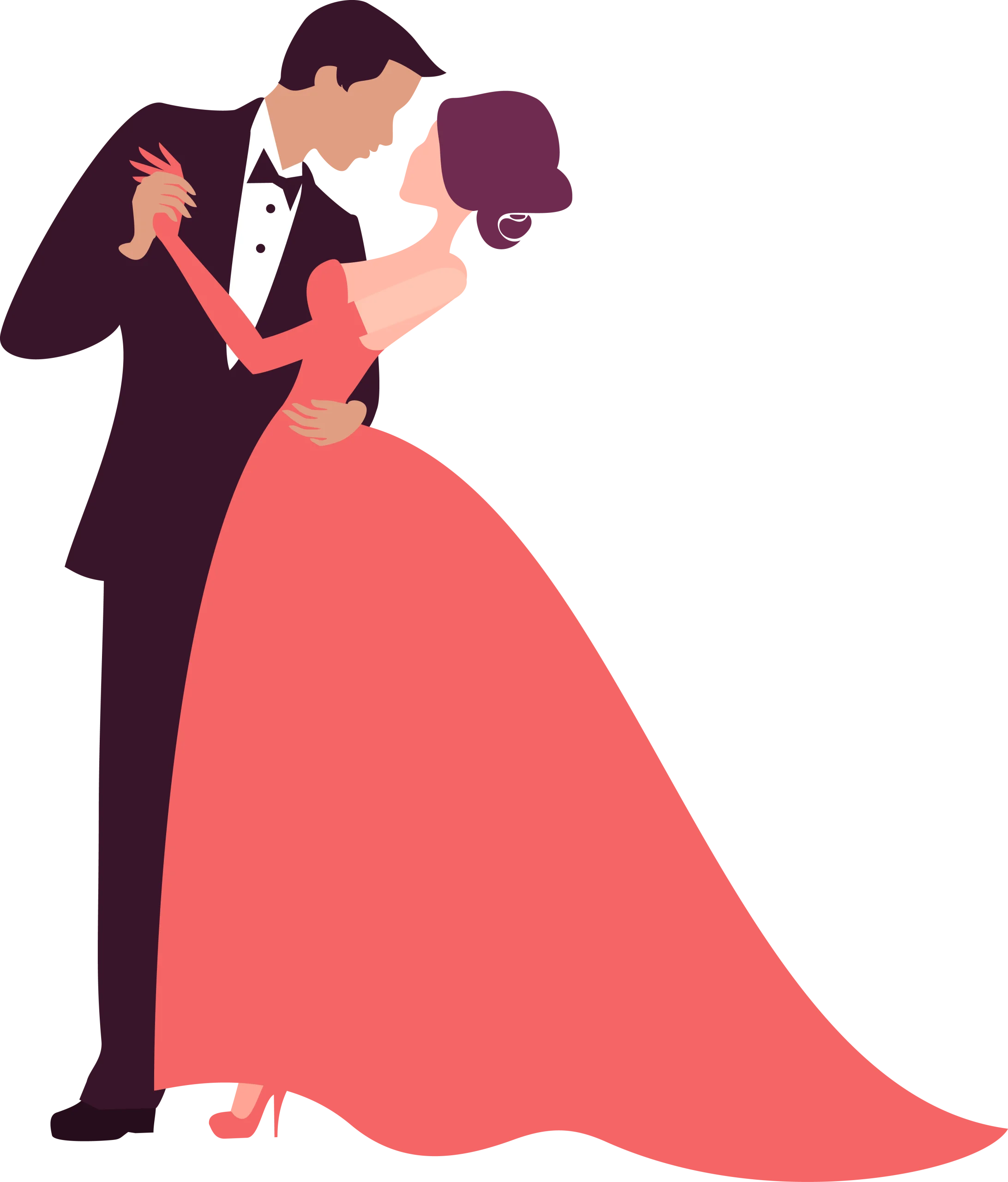Elegant Wedding Dance Clipart: Romantic Couple in Formal Attire Embracing