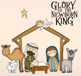 Glory to the Newborn King: Adorable Nativity Scene Clipart Illustration