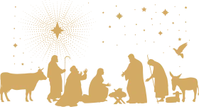 Golden Silhouette Nativity Scene Clipart - Peaceful Christmas Moment