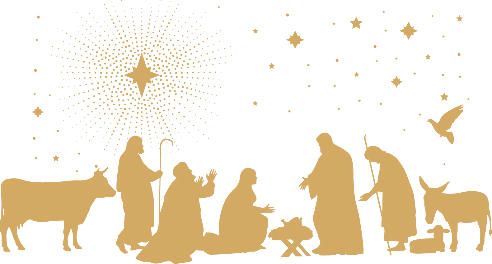 Golden Silhouette Nativity Scene Clipart - Peaceful Christmas Moment