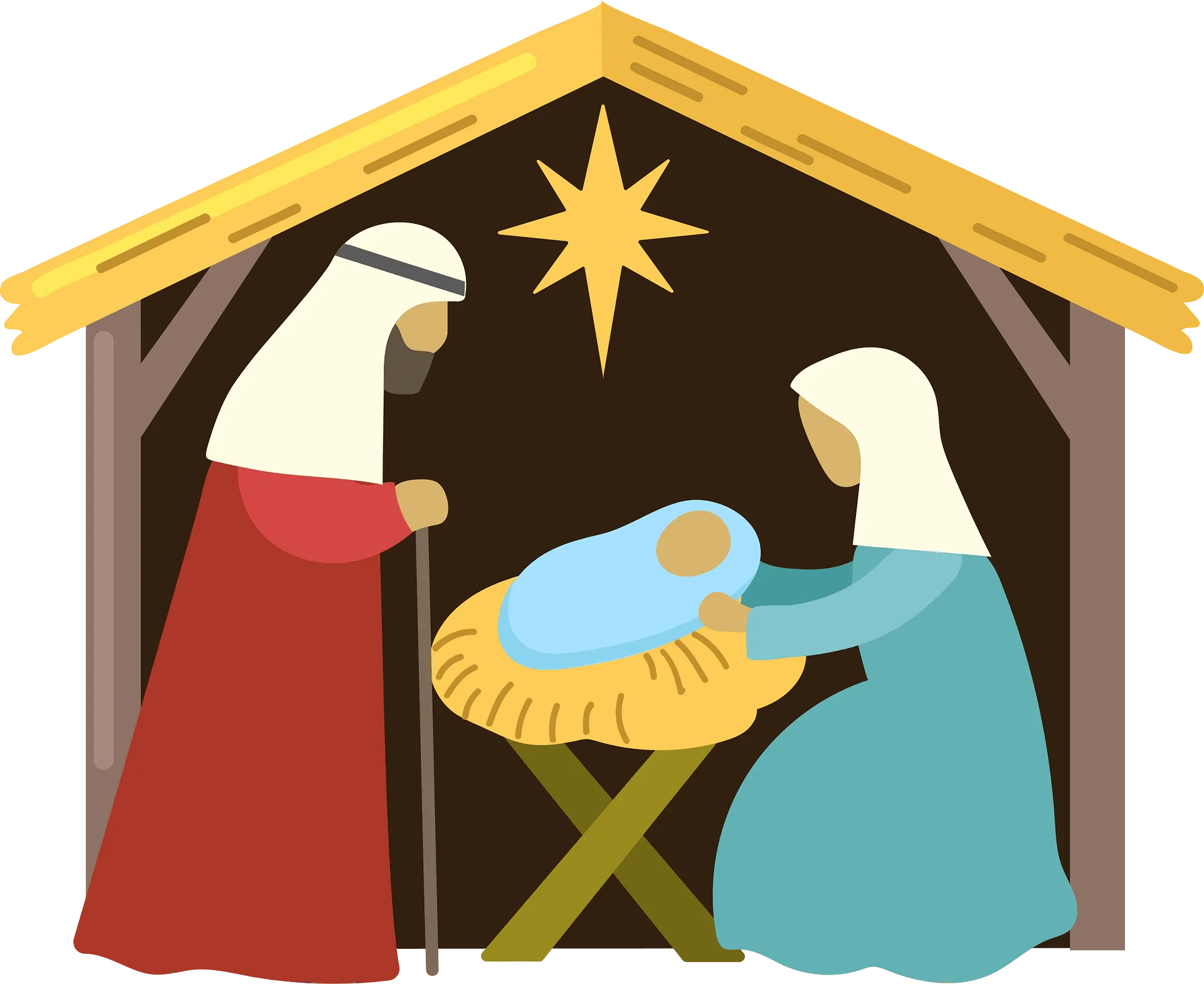 Minimalist Nativity Scene Clipart with Holy Family and Guiding Star