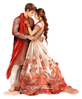 Romantic Elegant Traditional Indian Wedding Couple Clipart Illustration