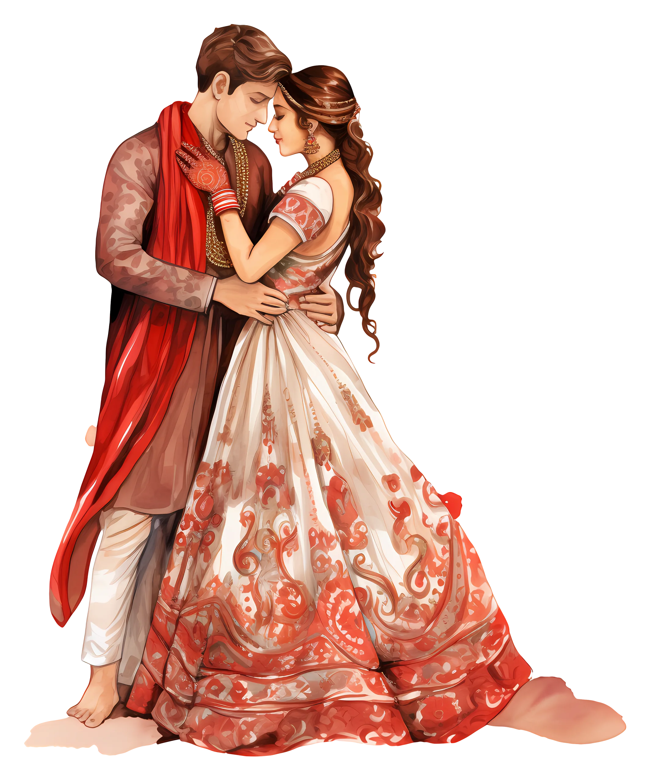 Romantic Elegant Traditional Indian Wedding Couple Clipart Illustration