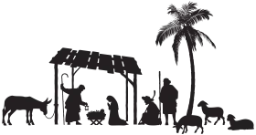 Serene Black and White Nativity Scene Clipart Silhouette Illustration