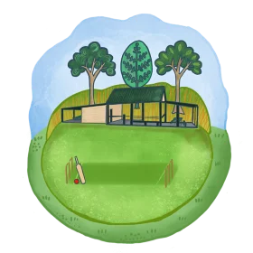 Serene Modern Cabin Nestled in Lush Green Park Landscape Clipart Illustration