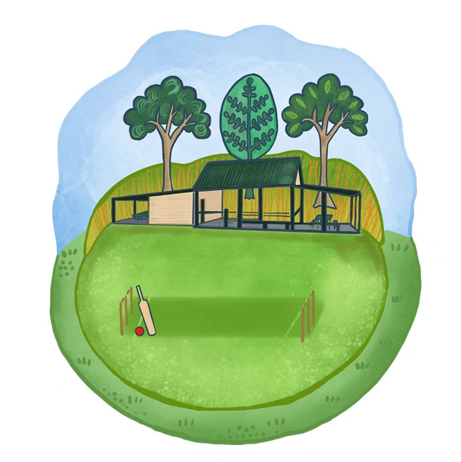 Serene Modern Cabin Nestled in Lush Green Park Landscape Clipart Illustration