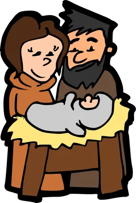 Serene Nativity Clipart Illustration of Holy Family with Newborn