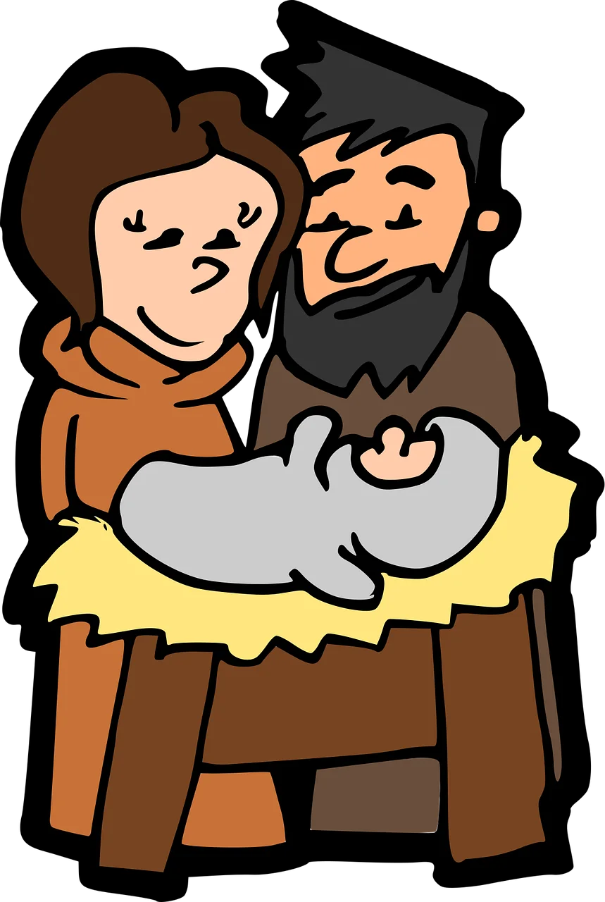 Serene Nativity Clipart Illustration of Holy Family with Newborn