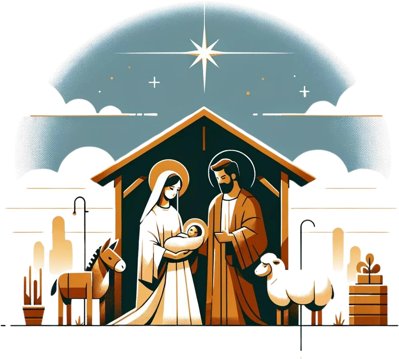 Serene Nativity Scene Clipart: A Peaceful Moment of Divine Birth
