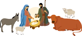 Serene Nativity Scene Clipart Depicting the Holy Family and Stable Animals