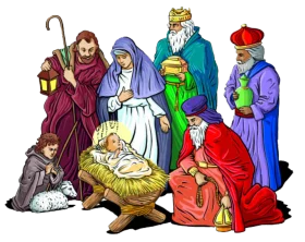 Traditional Christmas Nativity Scene Colorful Religious Clipart Illustration