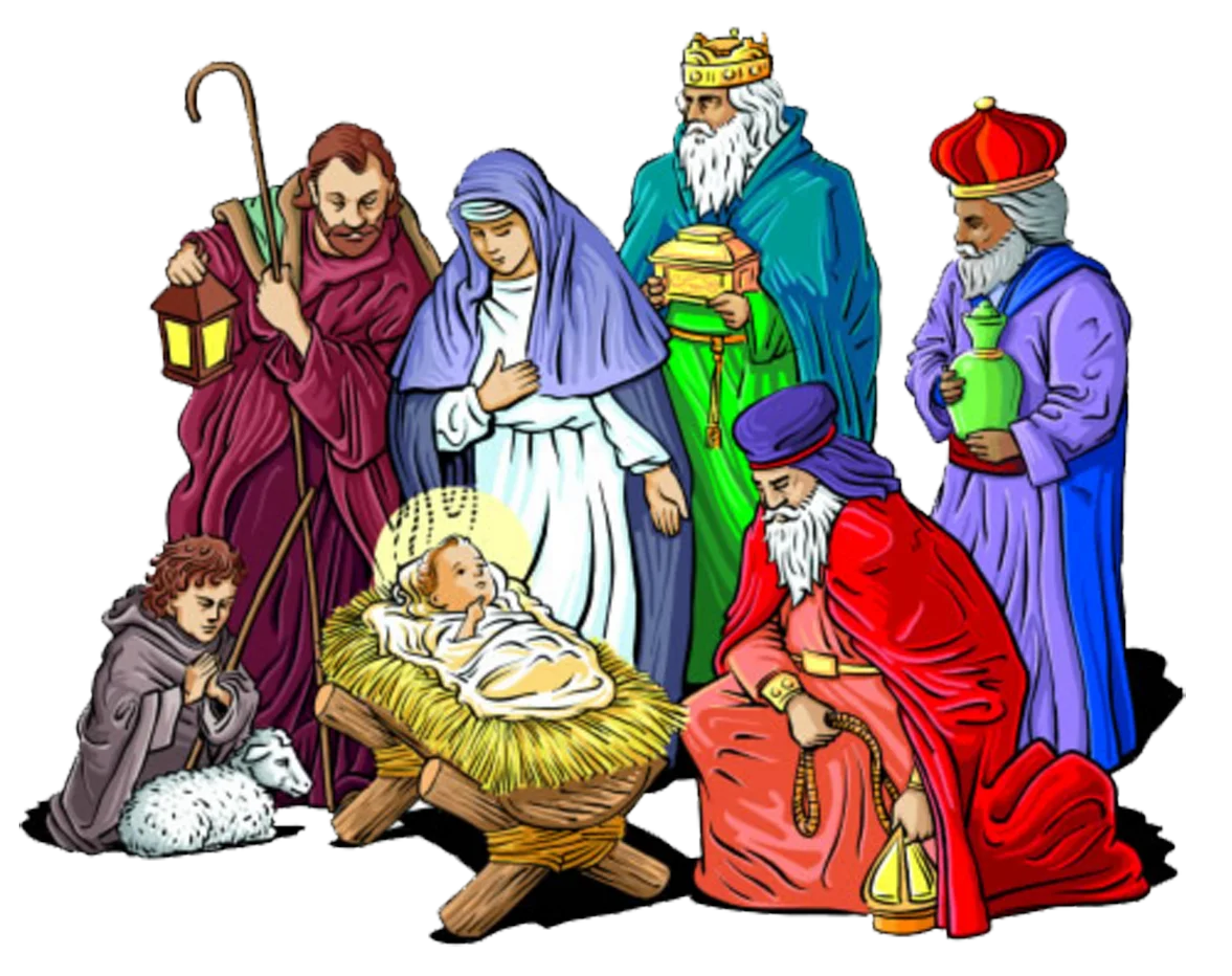 Traditional Christmas Nativity Scene Colorful Religious Clipart Illustration