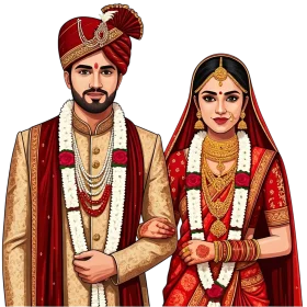 Traditional Indian Wedding Couple Clipart: Elegant Attire and Cultural Symbolism